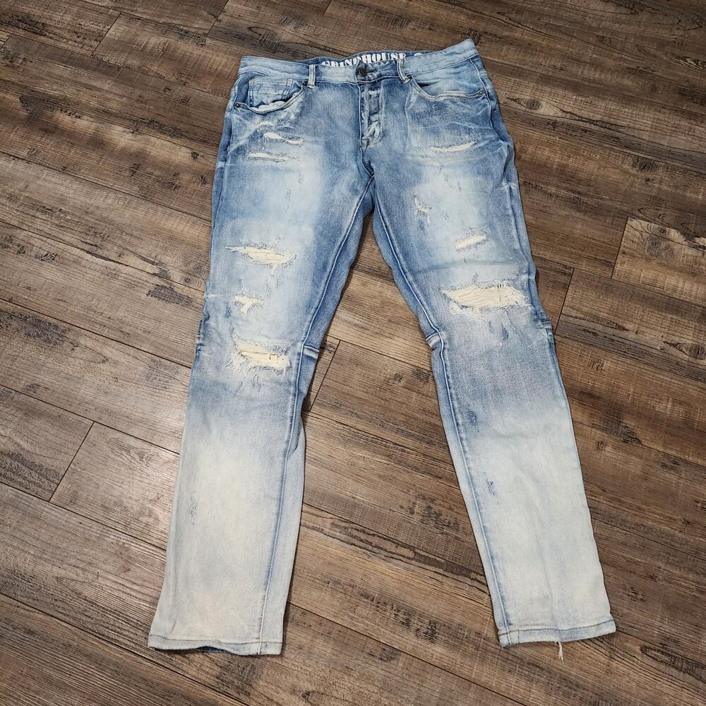 Grindhouse Rip N Repair Denim Jeans Light wash size 34 Distressed 2328